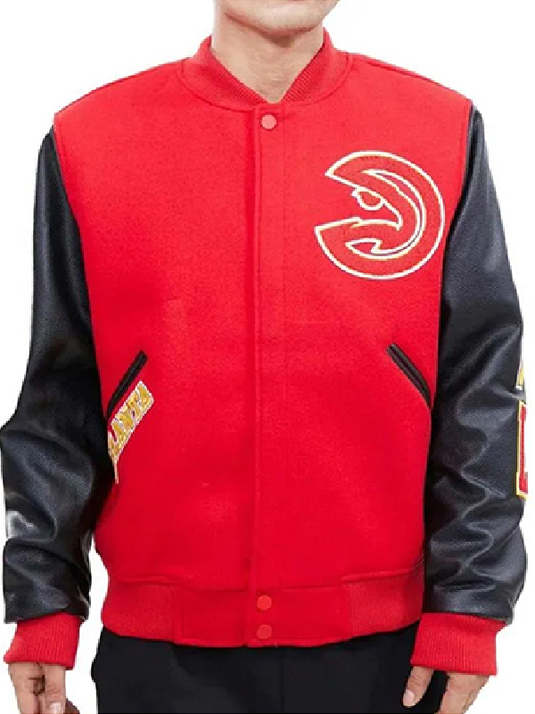 Atlanta Hawks Black And Red Letterman Varsity Jacket