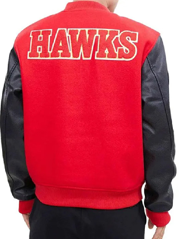 Atlanta Hawks Black And Red Letterman Varsity Jacket