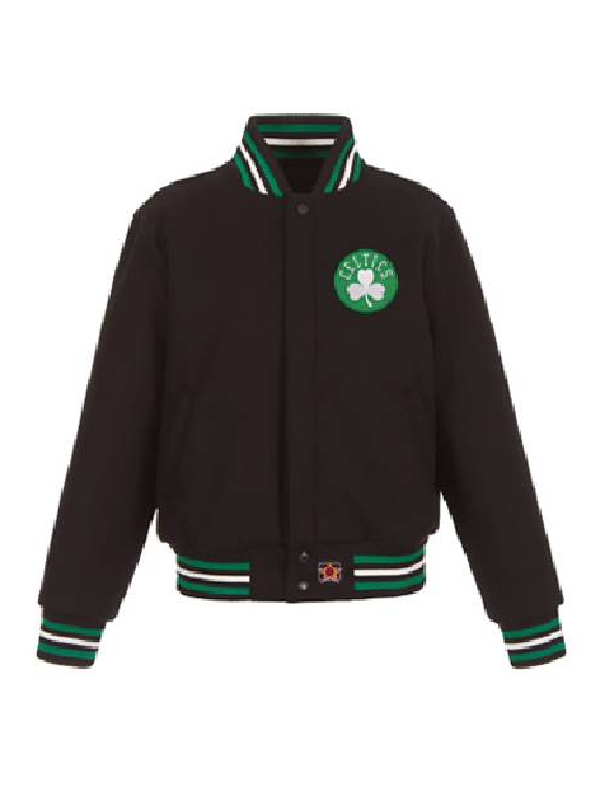 NBA Boston Celtics JH Design Black Embroidered Logo Wool Varsity Jacket