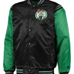 NBA Boston Celtics Starter The Enforcer Letterman Black_Kelly Green Varsity Satin Jacket