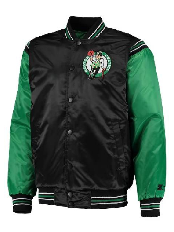 NBA Boston Celtics Starter The Enforcer Letterman Black_Kelly Green Varsity Satin Jacket