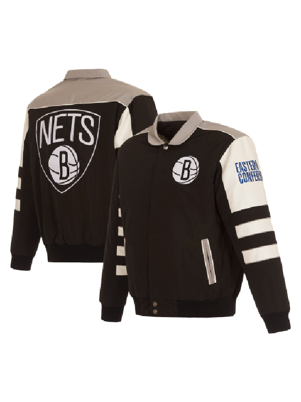 NBA Brooklyn Nets Jh Design Black Stripe Colorblock Jacket