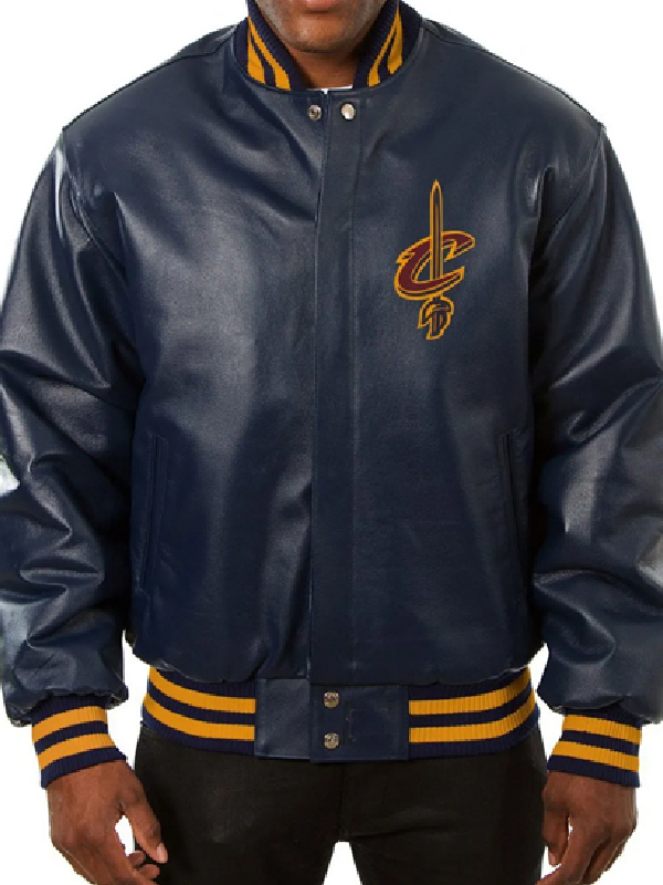 NBA Cleveland Cavaliers Navy Blue Leather Jacket
