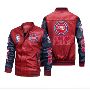 NBA Detroit Pistons 2de0904 Leather Black Red Jacket