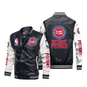 NBA Detroit Pistons 2de0904 Leather Black White Jacket