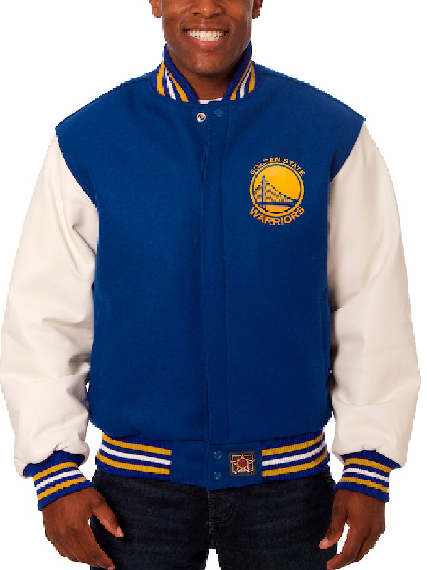 NBA Golden State Warriors JH Design Royal And White Leather Jacket