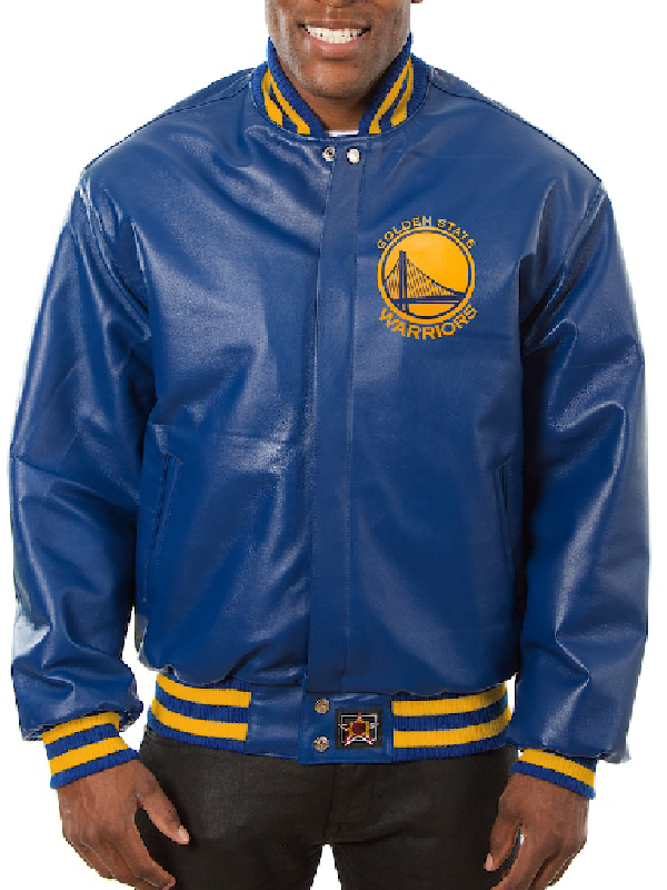 NBA Golden State Warriors JH Design Royal Big & Tall All-Leather Logo Jacket