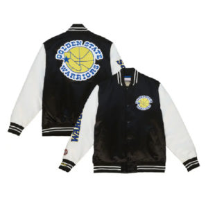 NBA Golden State Warriors Mitchell & Ness Black Team Origins Satin Varsity Jacket