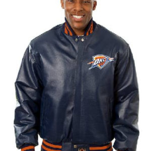 NBA Oklahoma City Thunder Jh Design Navy Domestic Team Color Leather Jacket