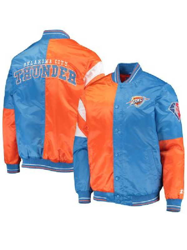 NBA Oklahoma City Thunder Starter Orange And Blue 75th Anniversary Leader Color Block Satin Jacket