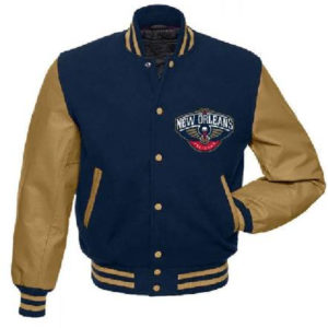 NBA Orleans Pelicans Letterman Glorious Blue And Brown Varsity Jacket