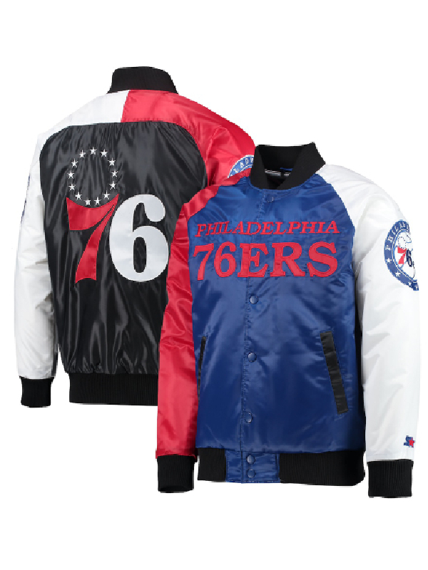 NBA Philadelphia 76ers Starter Royal Red And White Tricolor Remix Raglan Jacket