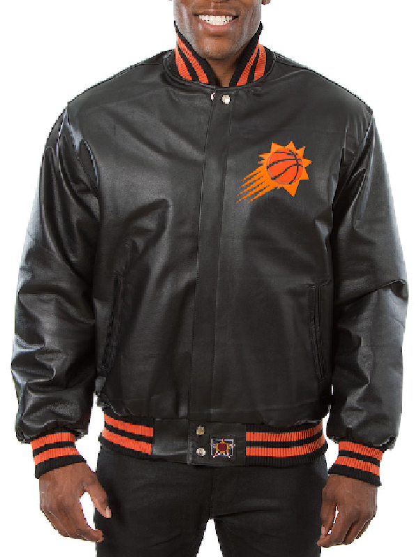 NBA Phoenix Suns Jh Design Black Big And Tall All Leather Logo Jacket