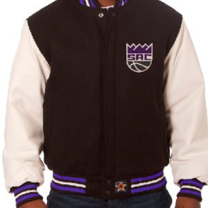 NBA Team Sacramento Kings JH Design Black & White Big And Tall Wool Jacket