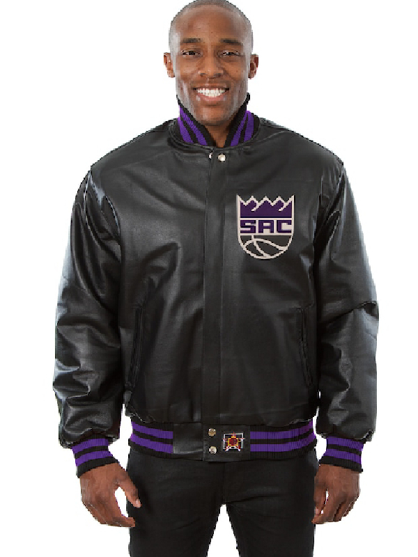 NBA Team Sacramento Kings JH Design Domestic Team Black Leather Varsity Jacket