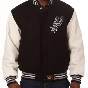 NBA Team San Antonio Spurs JH Design Black Domestic Two-tone Wool And Leather Jacket