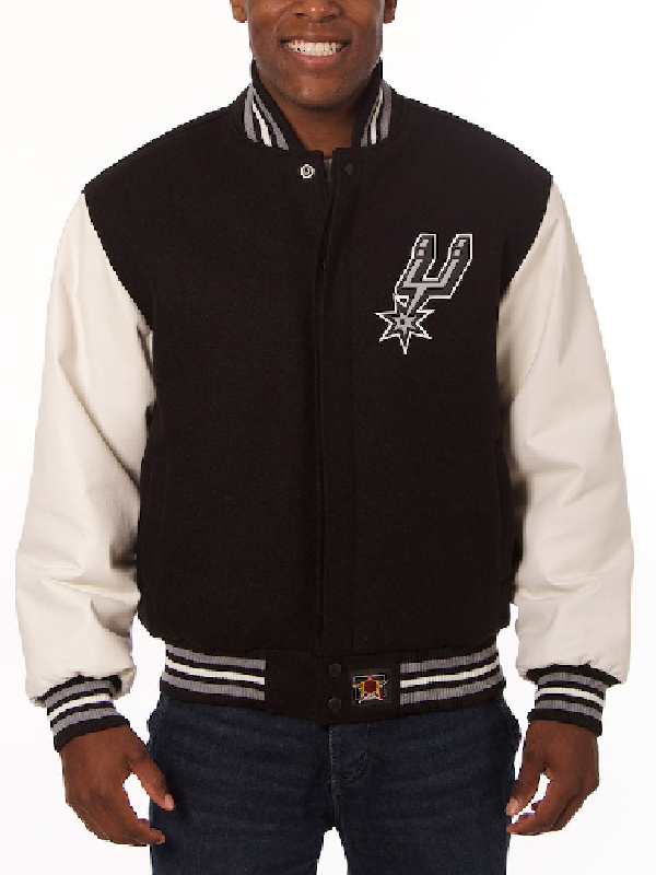 NBA Team San Antonio Spurs JH Design Black Domestic Two-tone Wool And Leather Jacket