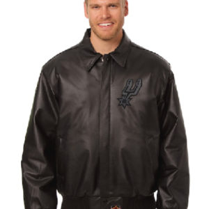 NBA Team San Antonio Spurs JH Design Black Tonal Leather Jacket