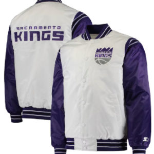 NBA Team Starter White And Purple Sacramento Kings Renegade Varsity Satin Jacket