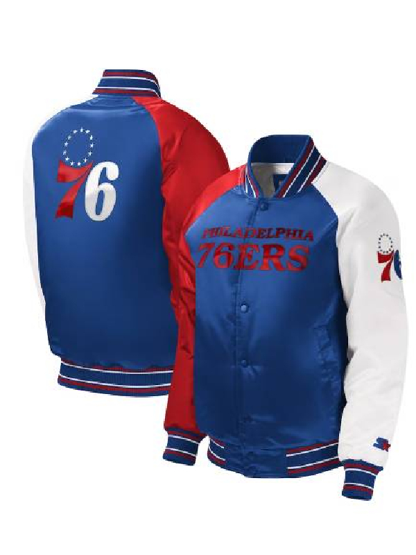 NBA Team Youth Philadelphia 76ers Starter Royal Raglan Varsity Jacket