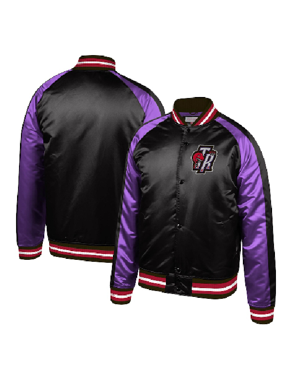 NBA Toronto Raptors Mitchell & Ness Black Hardwood Classics Colorblock Satin Raglan Jacket