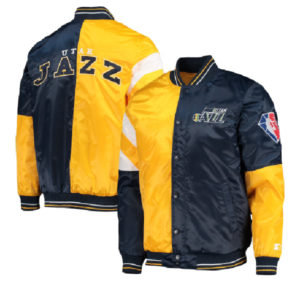 NBA Utah Jazz Starter Gold And Navy 75th Anniversary Leader Color Block Satin Jacket
