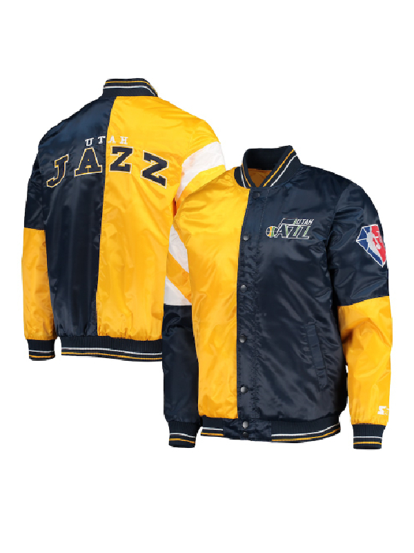 NBA Utah Jazz Starter Gold And Navy 75th Anniversary Leader Color Block Satin Jacket
