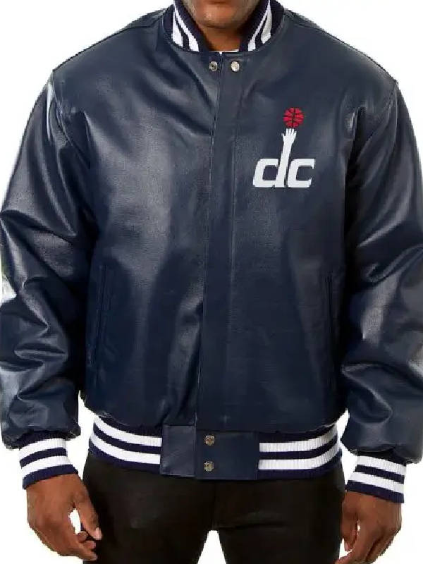 NBA Washington Wizards Navy Blue Letterman Varsity Leather Jacket
