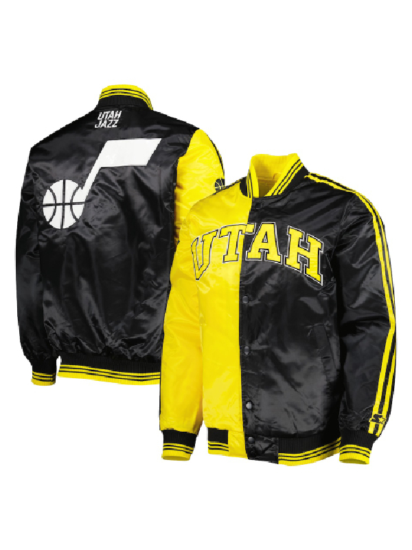 NBa Utah Jazz Starter Gold And Black Fast Break Satin Jacket