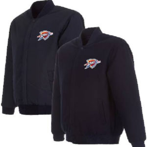 Nba Oklahoma City Thunder Team Jh Design Navy Reversible Embroidered Letterman Jacket