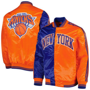 New York Knicks Starter Blue And Orange Fast Break Varsity Satin Jacket