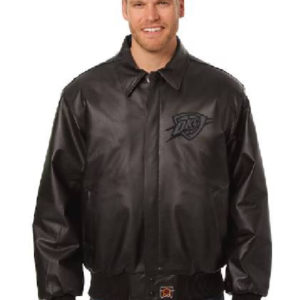Oklahoma City Thunder NBA Team Jh Design Black Tonal Leather Jacket