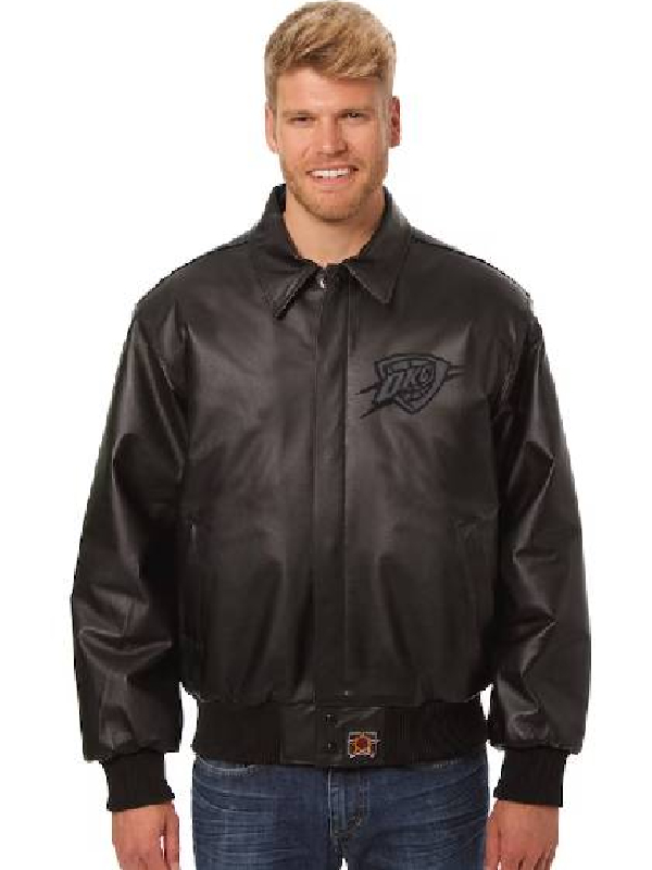 Oklahoma City Thunder NBA Team Jh Design Black Tonal Leather Jacket