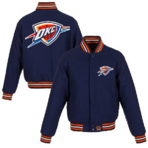 Oklahoma City Thunder NBA Team Jh Design Navy Embroidered Logo Wool Jacket