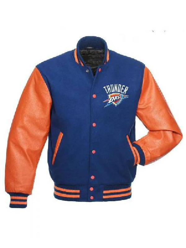 Oklahoma City Thunder NBA Team Letterman Orange And Blue Jacket