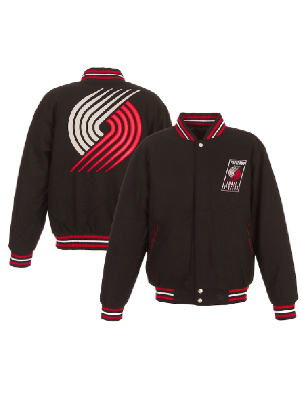 Portland Trail Blazers NBA Team Jh Design Black Reversible Embroidered Logo Jacket
