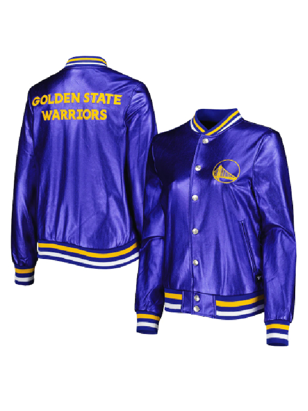 Unisex Golden State Warriorsn NBA Team The Wild Collective Royal Metallic Bomber Jacket