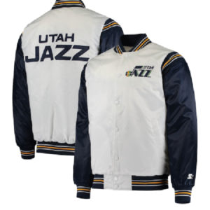 Utah Jazz Starter NBA White And Navy Renegade Varsity Satin Jacket