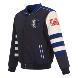 Dallas Mavericks NBA JH Design Stripe Colorblock Navy Varsity Jacket