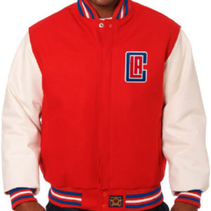 LA Clippers NBA Team JH Design Red_White Big & Tall Varsity Jacket