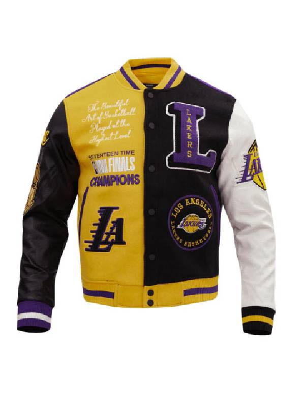 Los Angeles Lakers NBA Team Color Block Letterman Varsity Jacket