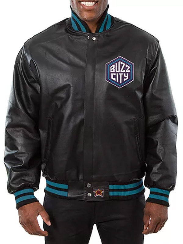 NBA Charlotte Hornets Black Leather Varsity Letterman Jacket