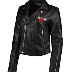 NBA Chicago Bulls The Wild Collective Moto Black leather Jacket
