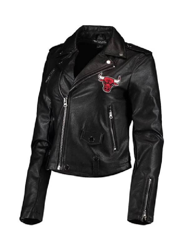 NBA Chicago Bulls The Wild Collective Moto Black leather Jacket