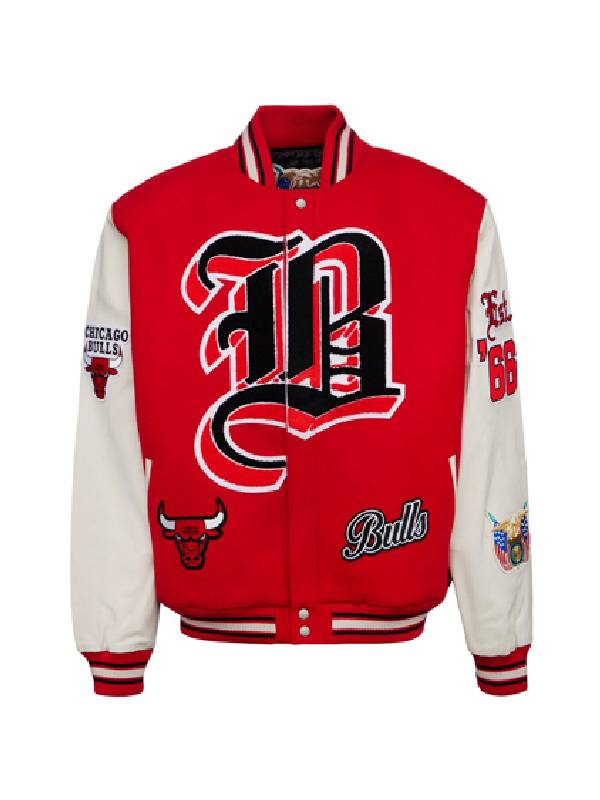 NBA Chicago Bulls White And Red Letterman Leather Varsity Jacket