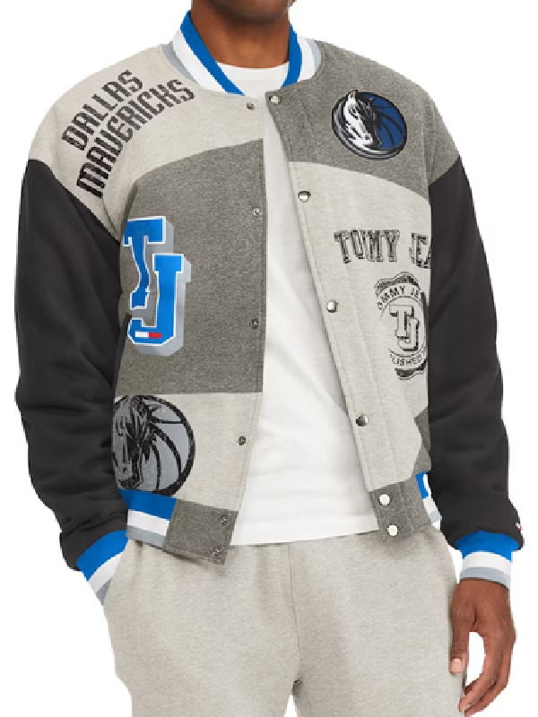 NBA Dallas Mavericks Tommy Jeans James Varsity Gray Jacket
