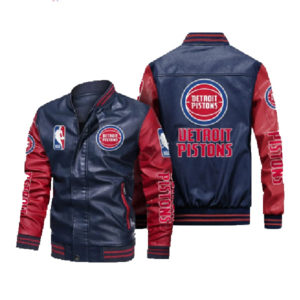 NBA Detroit Pistons 2de0904 Leather Blue Red Jacket