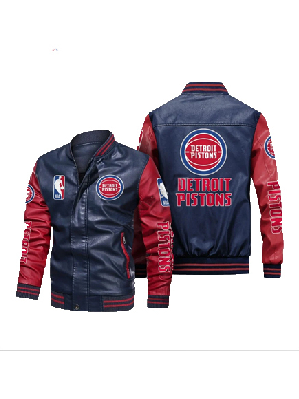NBA Detroit Pistons 2de0904 Leather Blue Red Jacket
