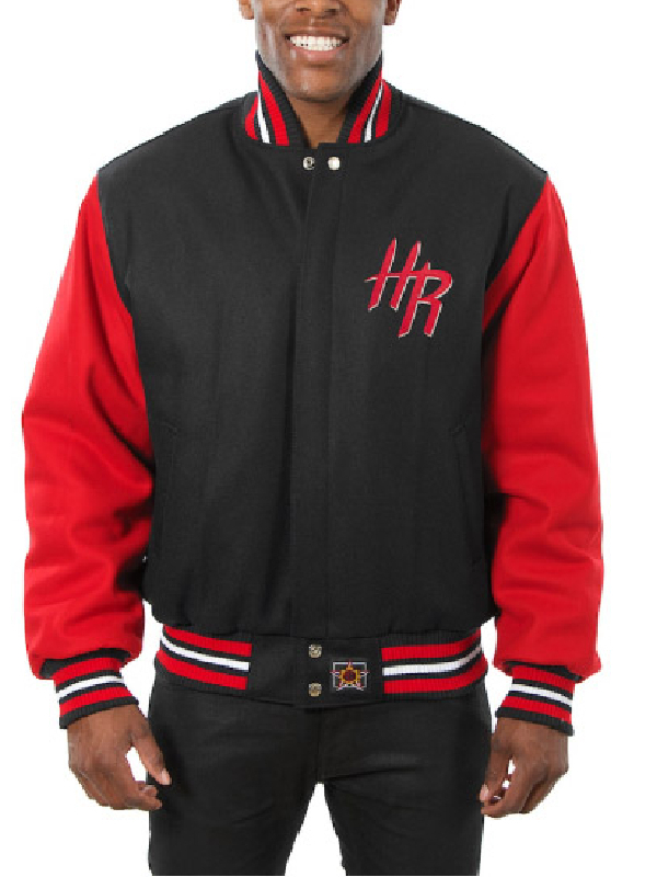 NBA Houston Rockets JH Design Black_Red Bomber Jacket