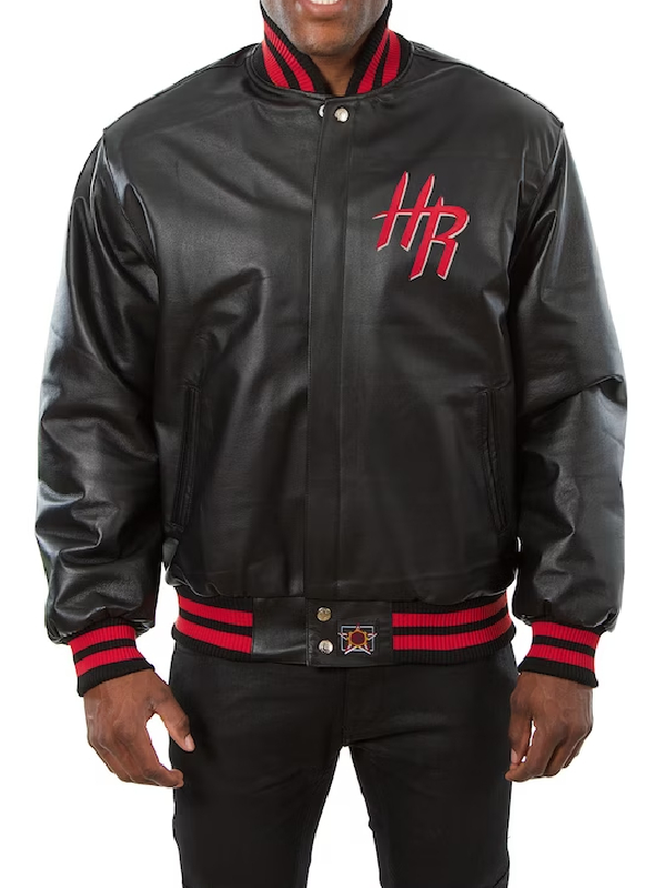 NBA Houston Rockets JH Design Logo Black All-Leather Bomber Jacket